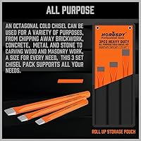 Vista 7 de HORUSDY Juego de cinceles fríos resistentes de 3 piezas, largo de 8 pulgadas, 10 pulgadas, 12 pulgadas, con bolsa de rollo, 1 pulgada, 7/8 pulgadas