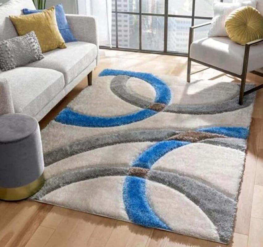 Image of Shaggy Rugs 3X5 FEET Soft and Cozy Carpet for Living Room & Hall, Bedroom, and Kids Room Non-Slip, High Pile, Machine Washable, Perfect for Any Room (Grey Blue)