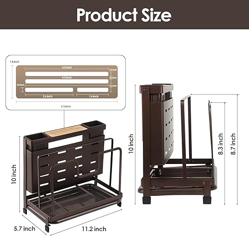 Miniatura 2 de Soporte para tabla de cortar, versátil organizador de tablero de metal 5 en 1 y soporte para tapa de olla con soporte para cuchillos de utensilios