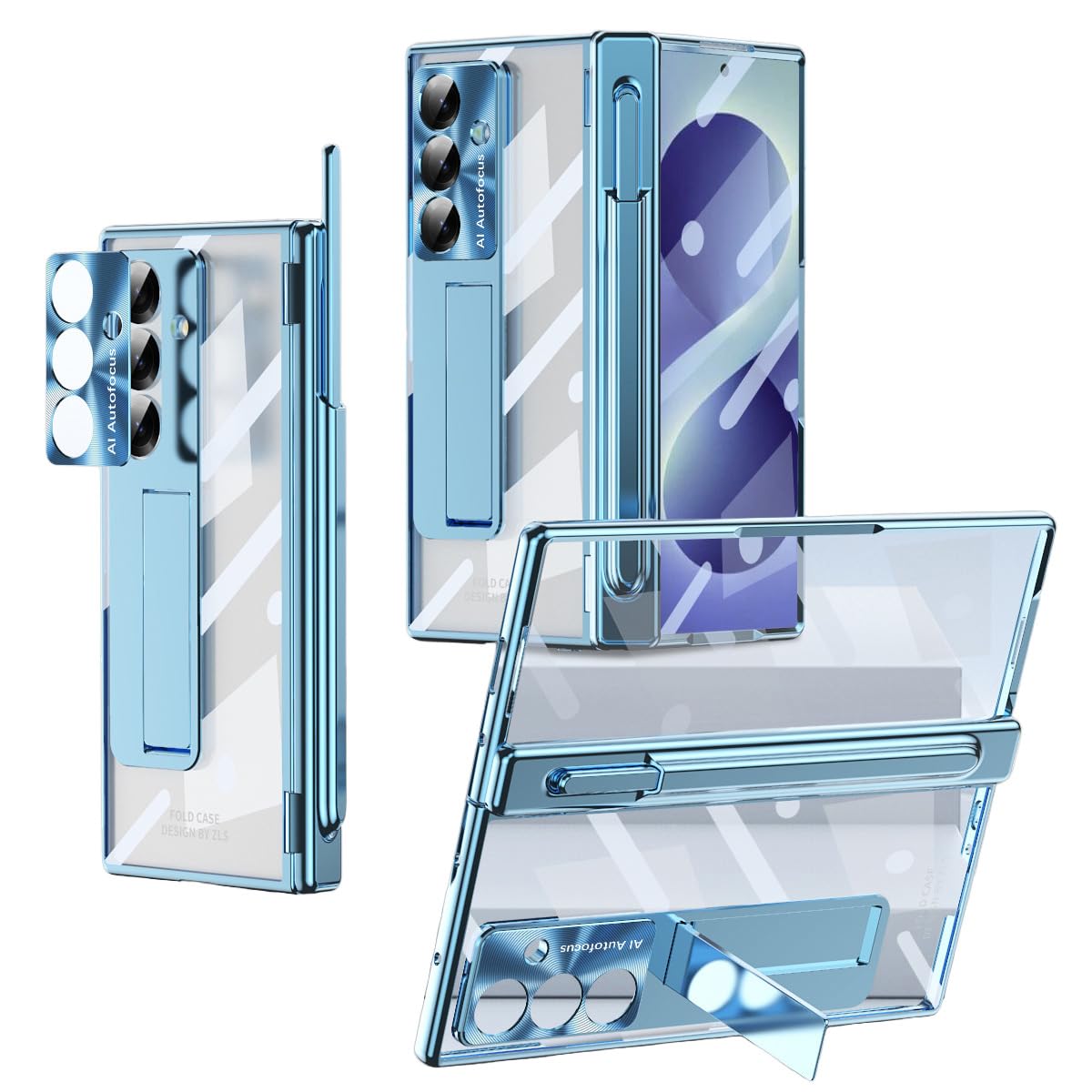 Compatibile con Samsung Galaxy Z Fold 8 Ultra Custodia trasparente con supporto (blu)