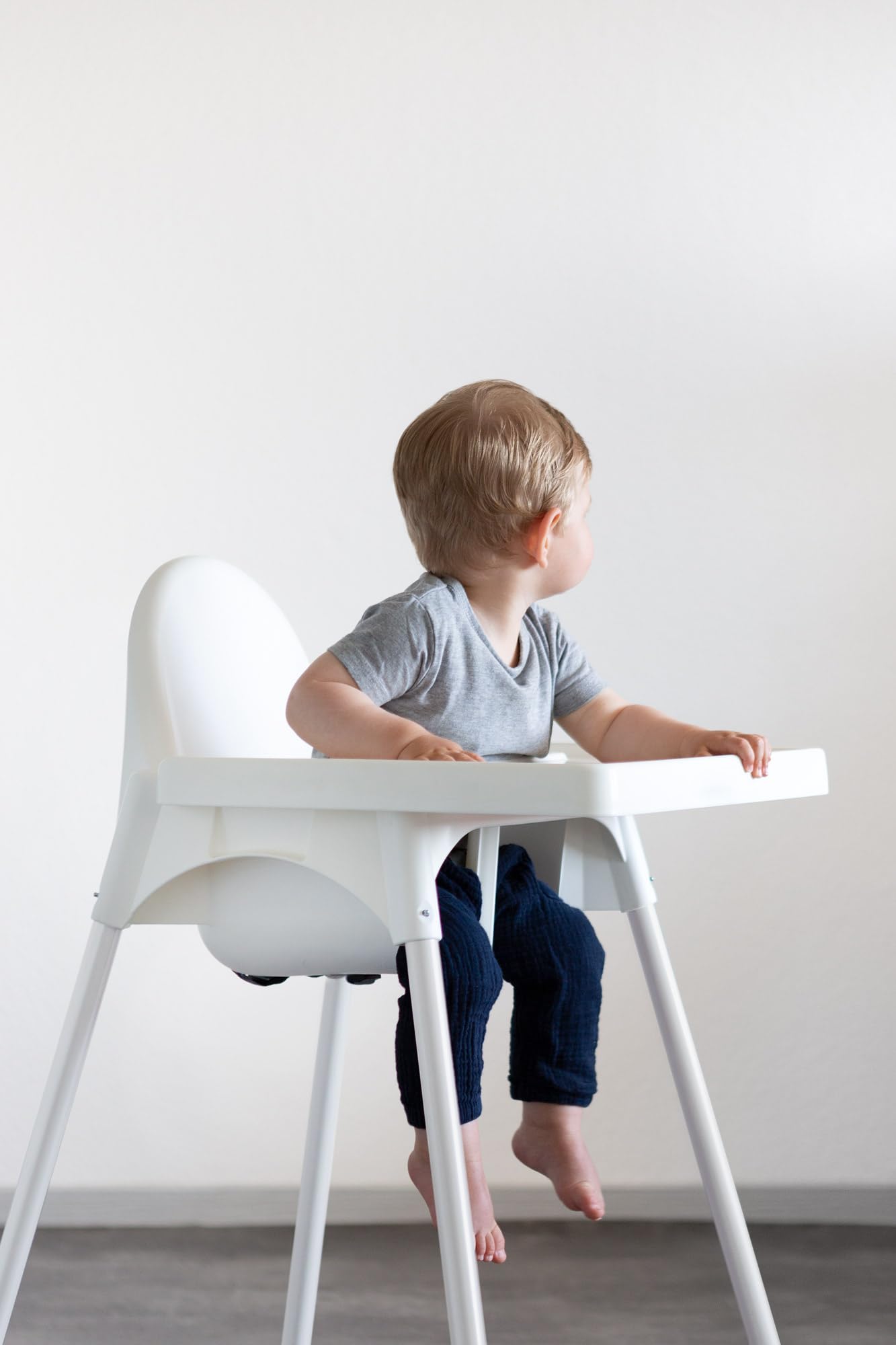 IKEA ANTILOP - Chaise haute avec plateau, couleur argent