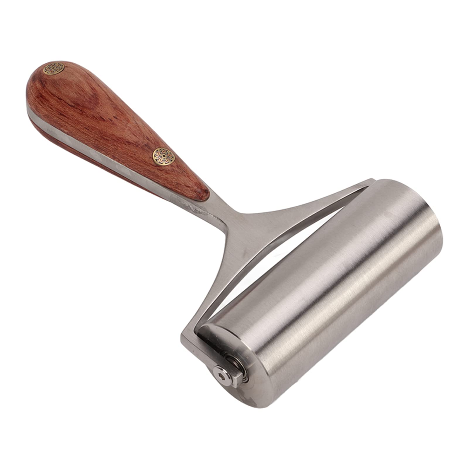 Rodillo de borde de prensa de cuero, rodillo de cuero de acero inoxidable de alta dureza con mango de madera, herramientas de cuero de bricolaje para alisar y unir artesanías de