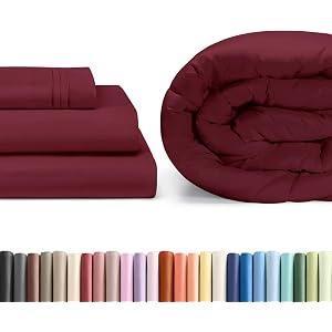 4pc Burgundy Sheet Set with Comforter (Queen Size) Bundle - Bed Set Includes Fitted Sheet, Flat Sheet & Pillow Case - Hotel Luxury Quality Bedding w/Deep Pockets - Breathable & Cooling Comfo