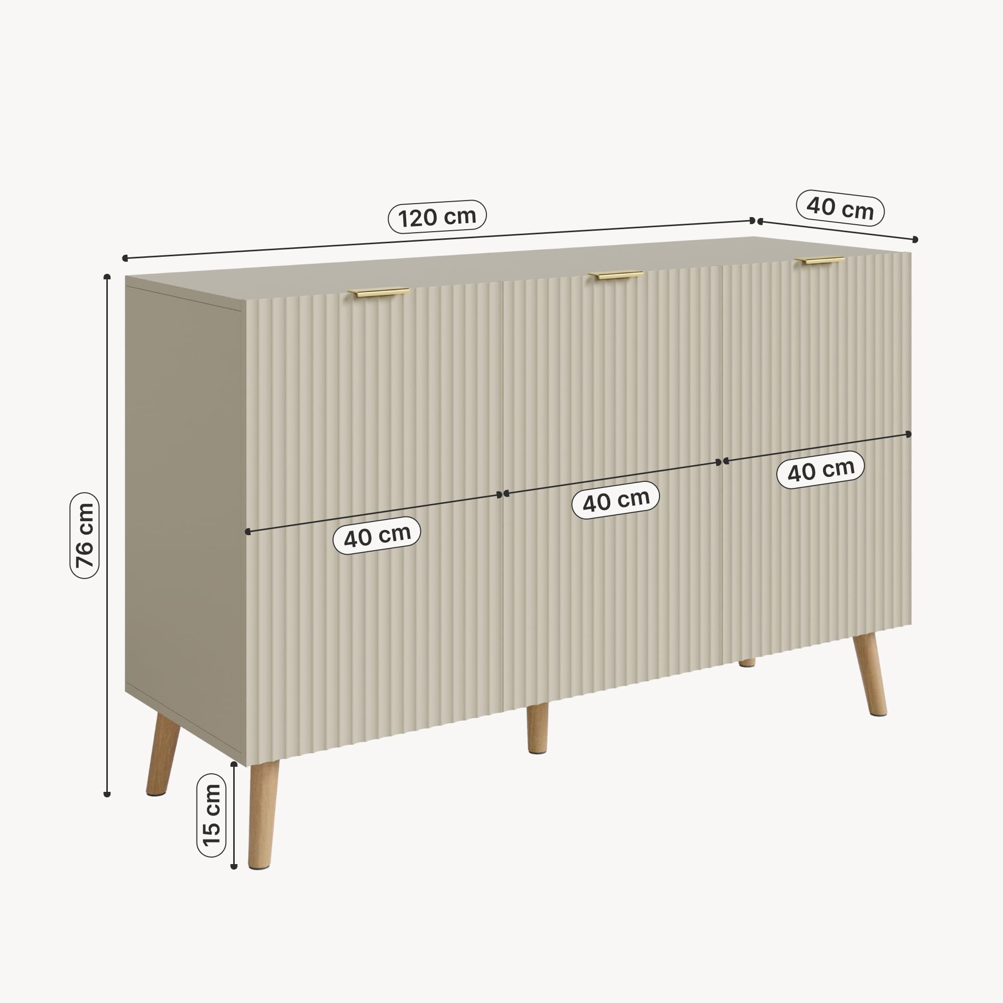 [en.casa] Sideboard Nand mit 3 Türen 120x40x76 cm Oatmeal