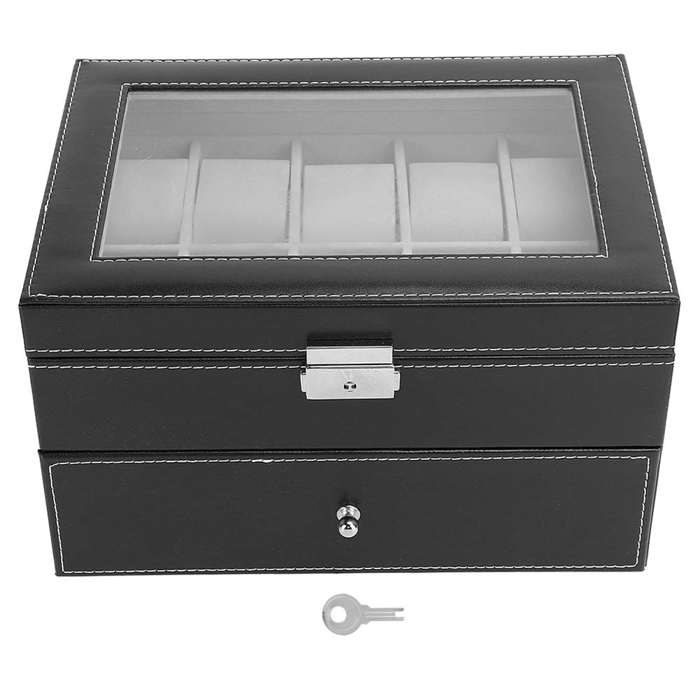 Custodia Porta Orologi a Doppio Strato per 20 Orologi in Velluto Nero e Pelle PU, Ideale per Collezionisti e Appassionati