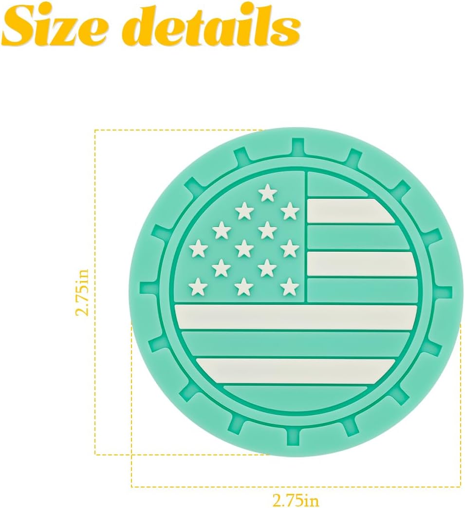 Osilly 4PCS 2.75 Inch PVC American Flag Cup Holder Coasters, Green image 2