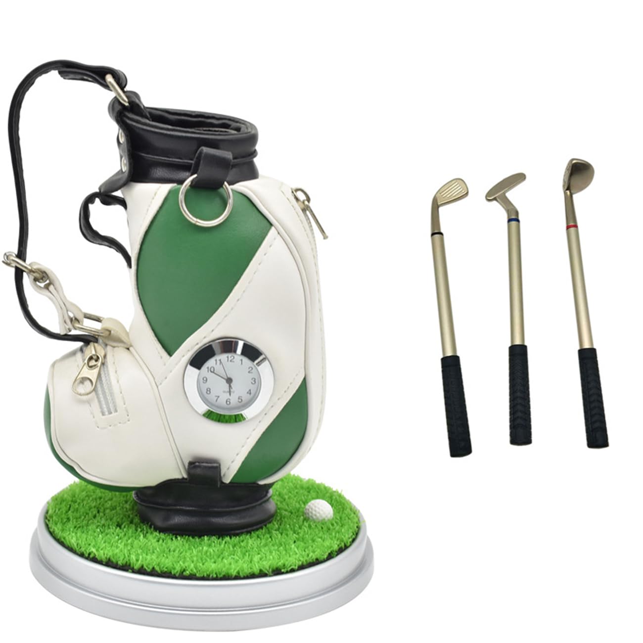Portapenne da golf in alluminio con orologio, set regalo per scrivania con 3 penne