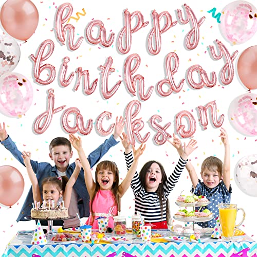 Personalized Name Happy Birthday Balloon Large 18'' Script Cursive Happy Birthday Banner With Extra 2 Sets A- Z Letters Balloons Mylar Foil Birthday Party Decorations For Kids, Women, Men, Rose Gold #TOP2