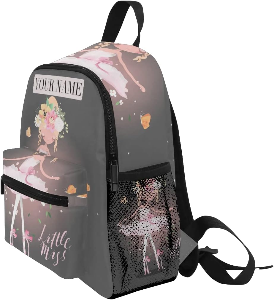 OREZI Custom Kids Back PackPersonalized Name/Text Todder Backpack Ballerina with Flowers Preschool Kindergarten Book Bag Practical and Durable Daycare Bag for Travel,Toys