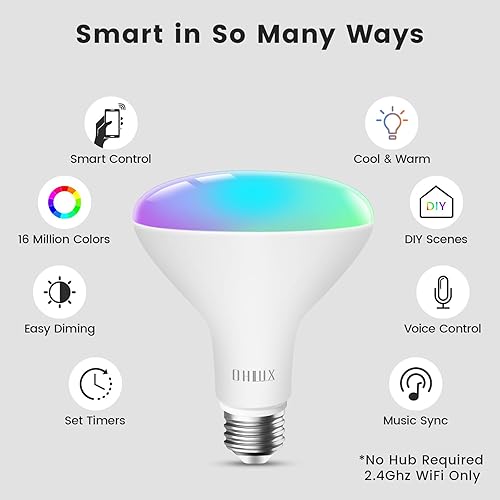 Miniatura 2 de OHLUX Bombillas inteligentes BR30 compatibles con Alexa, bombilla de inundación RGBCW regulable que cambia de color, E26 10W 900LM blanco brillante