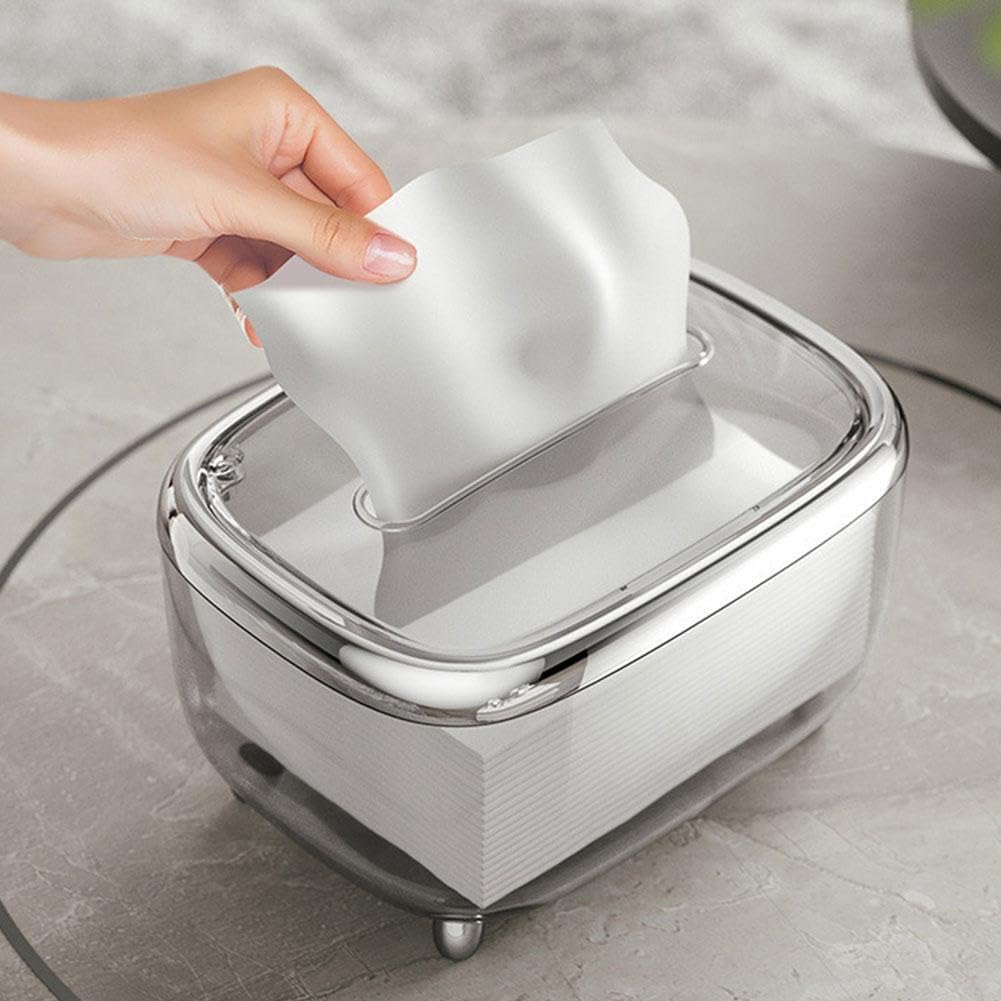 Seafrrzios Tissue Box, Durable Transparent Napkin Box with Lid, Simple Creative Storage Box, Clear Acrylic Facial Tissue Box, Paper Organizer for Office Home Restaurant Bathroom Desk (Silver) (B0D8Y2MVF8) Amazon Price History, Amazon Price Tracker