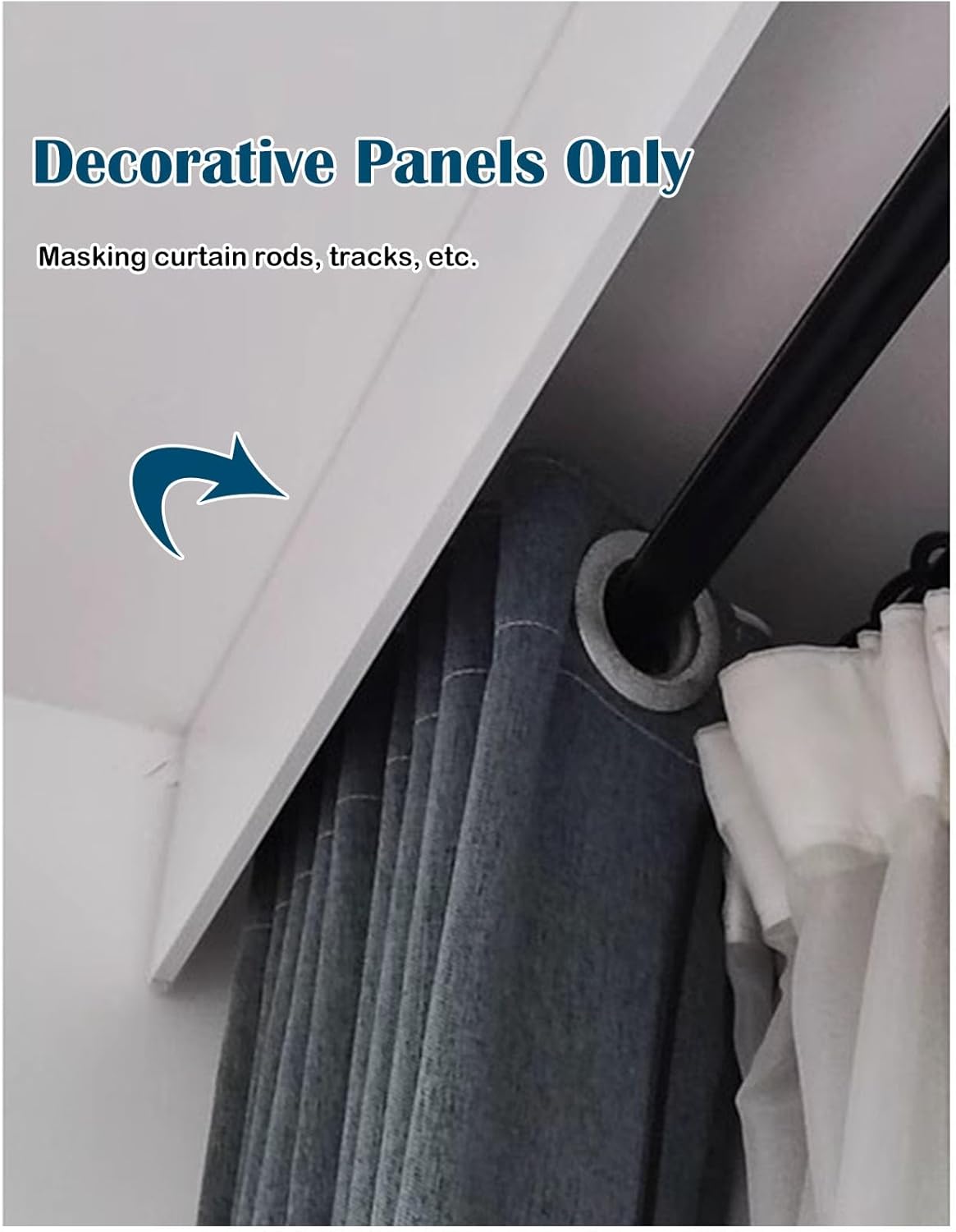 Blackout Curtain Pelmet Panel - 10cm Ceiling Mount Valance, Decorative Metal Curtain Rails for Bedroom & Living Room - 3.4m (11.2ft) Length