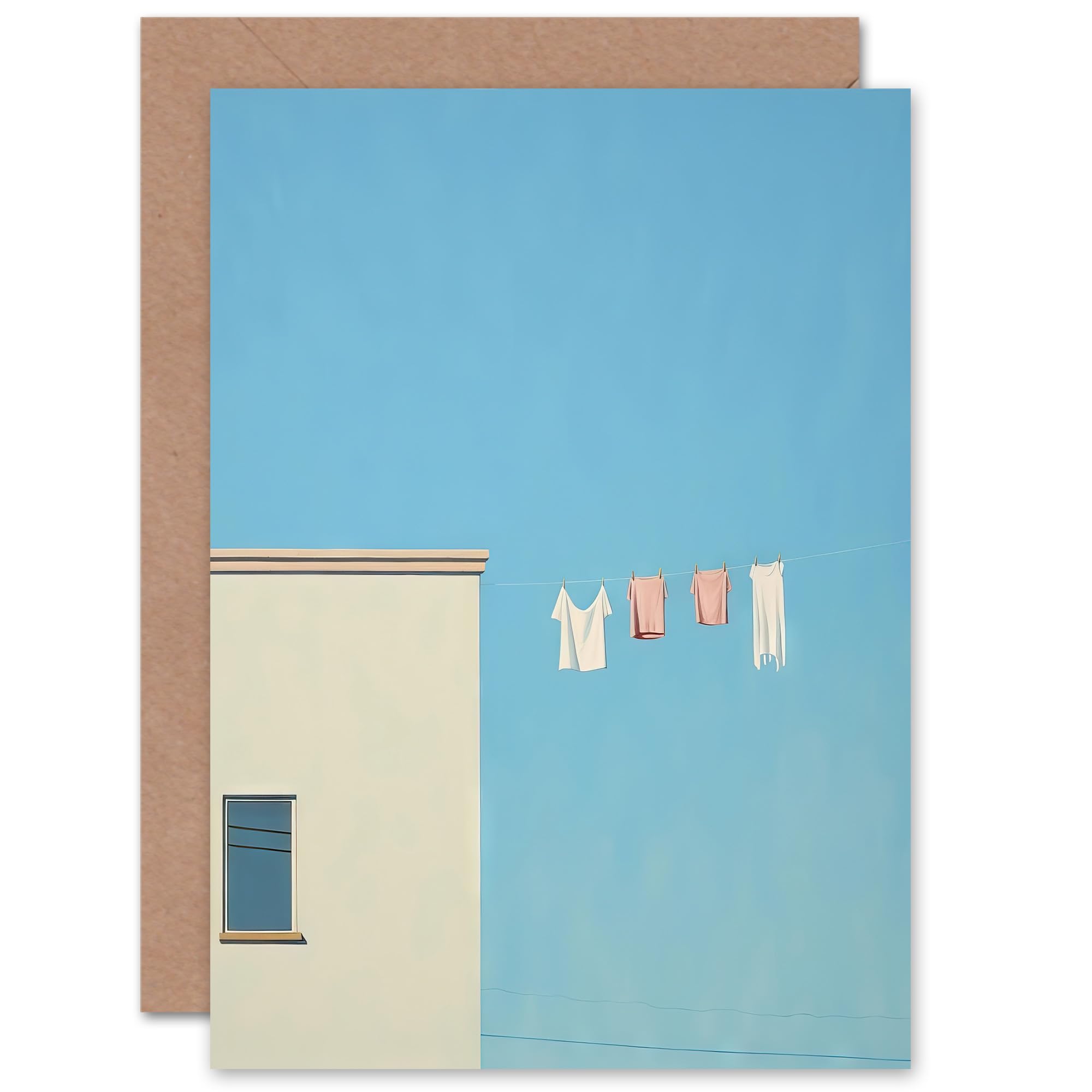 Artery8 Laundry Line Blue Day Minimalist Soft Pastel for Him or Her Man Woman Birthday Thank You Congratulations Blank Art Greeting Card