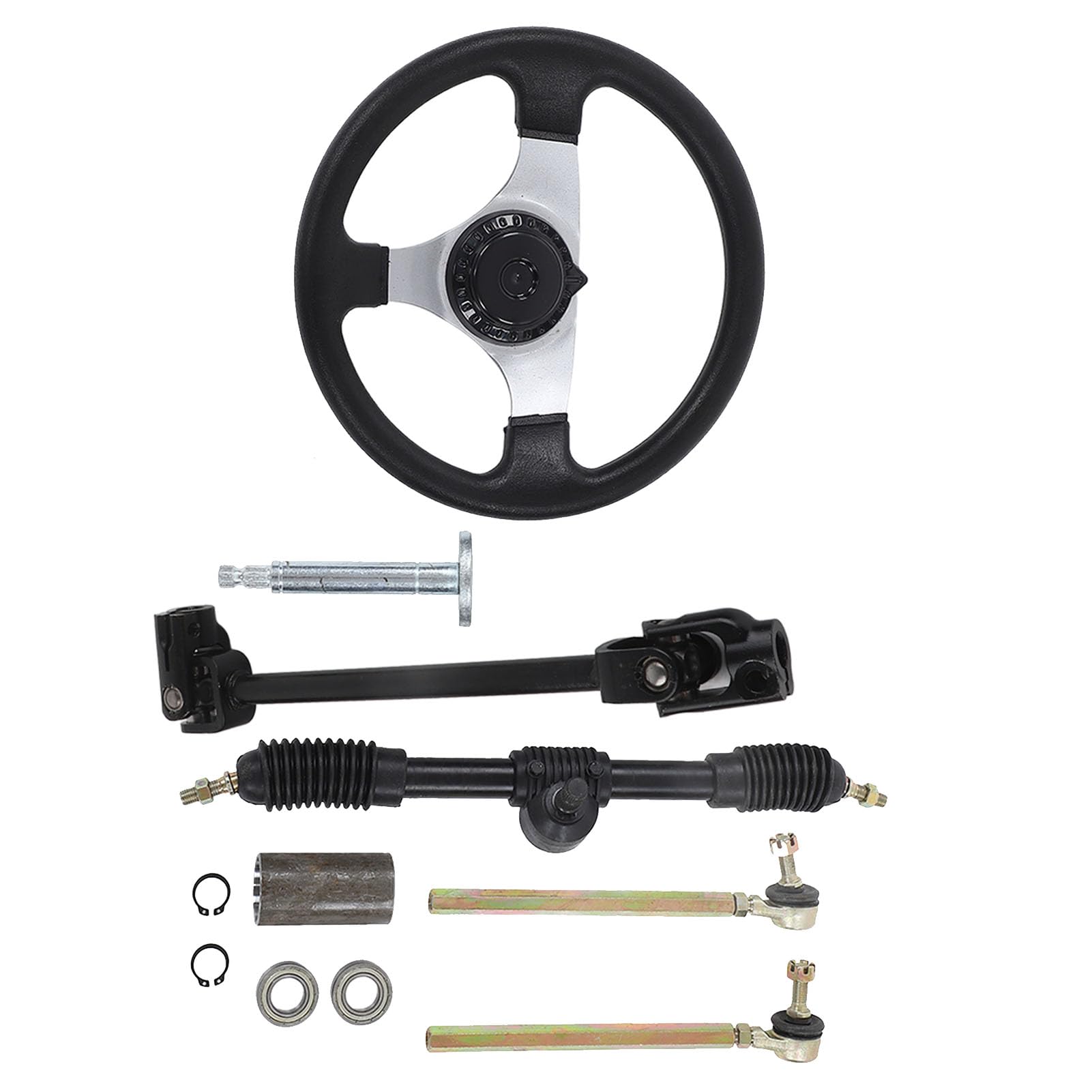Kit Sterzo Go Kart, Gruppo Volante Go Kart in Gomma ABS in Metallo con Accessori di Installazione Kit Tirante Volante per Motori 150‑250