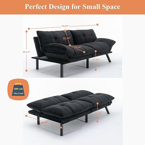 Miniatura 6 de Anwick Sofá cama tipo futón convertible, sofá cama de 71 pulgadas con respaldo ajustable, moderno sofá biplaza para sala de estar compacta,