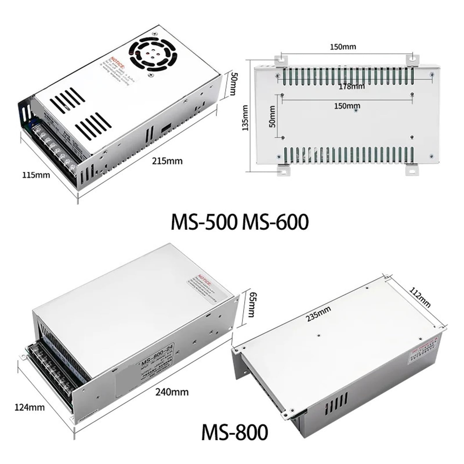 Zasilacz impulsowy 500/600/800 W DC, 0–12 V do 220 V AC/DC