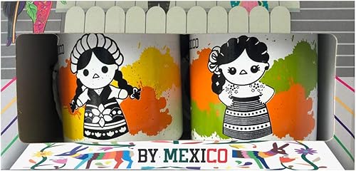 Miniatura 2 de BY MEXICO Mexican Designs Pocillo de Peltre Duo - Tazas esmaltadas, 12 onzas