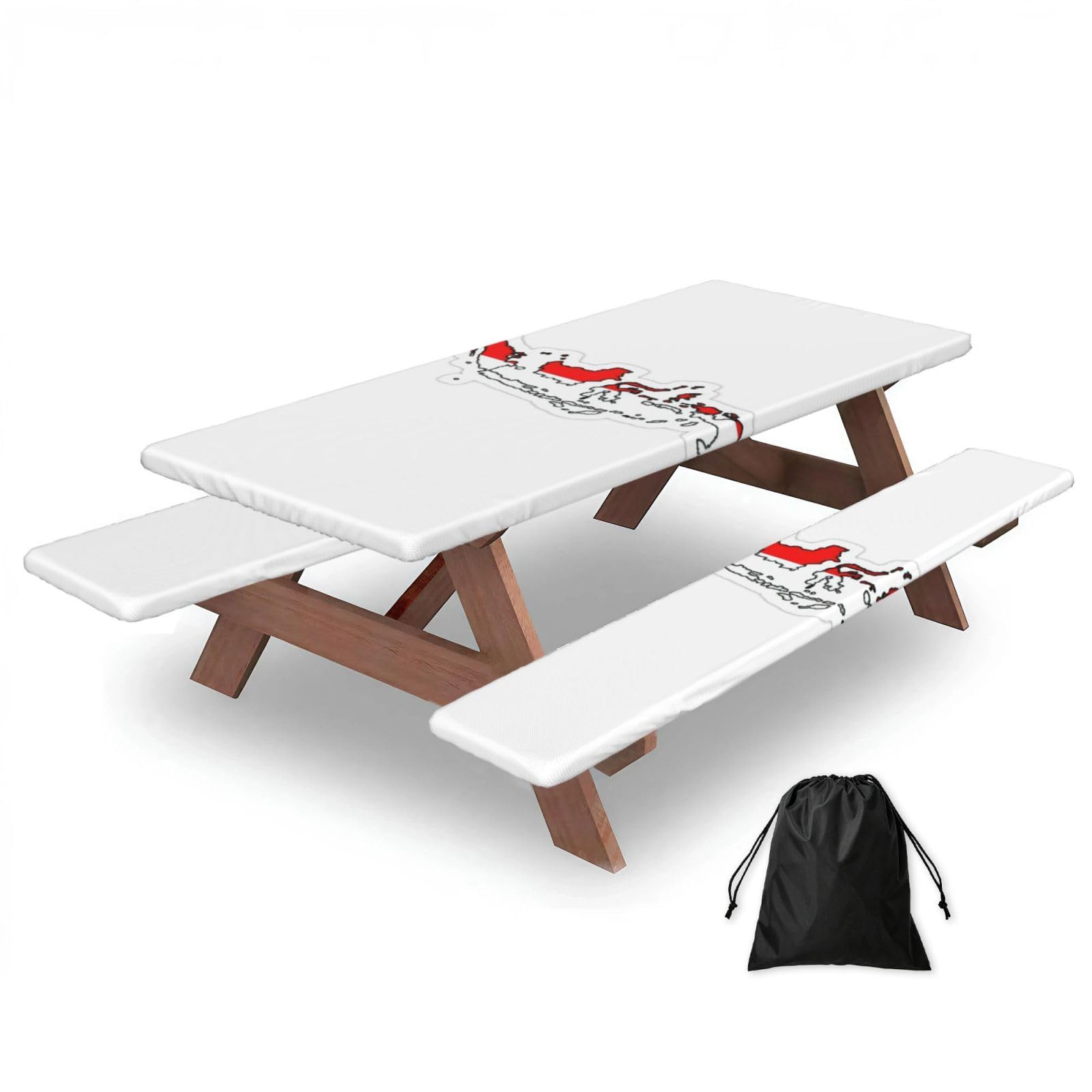 Zyjhyy Black Indonesian Flag Map Print 3 Pack Wipeable Picnic Bench Cover And Table Cover Lightweight Table Cloth For Camping Outdoor