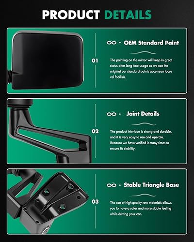Miniatura 4 de SCITOO Espejo de visión lateral del conductor compatible con 1995 para Jeep Wrangler 1997-2002 para Jeep Wrangler 1987-1994 para modelos Jeep