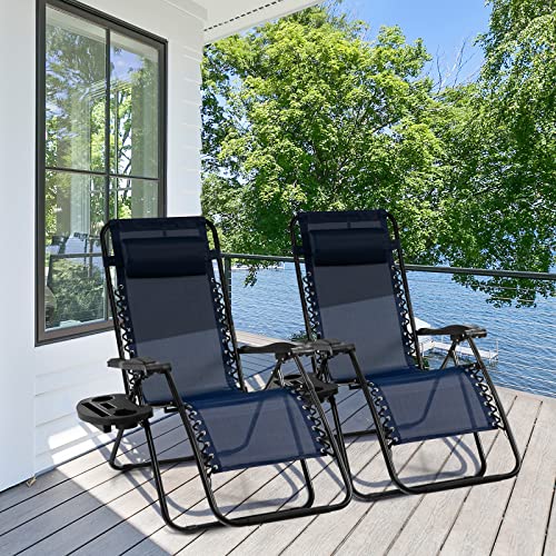 Image of Giantex 2 PCS Zero Gravity Chair, Outdoor Chaise Lounge with Cup Holder, Patio Folding Chairs Recliner for Yard Pool Lawn Balcony