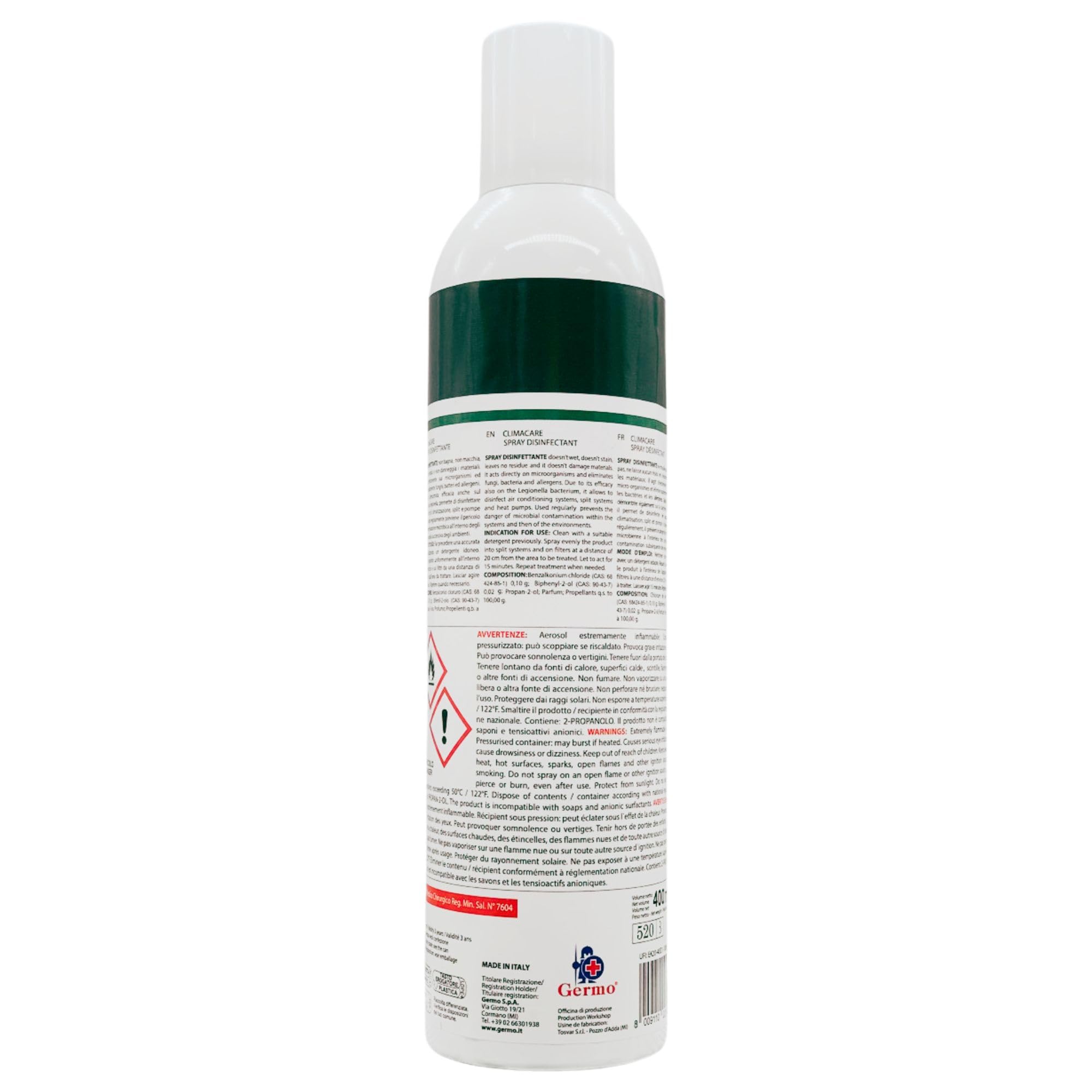 Spray Igienizzante Per Climatizzatori, Adatto Anche per Sistemi di Condizionamento Dell'Aria, con Azione Deodorante, Formato da 400ml + 100pz Guanti HDPE Monouso (2 Spray + Guanti Monouso)