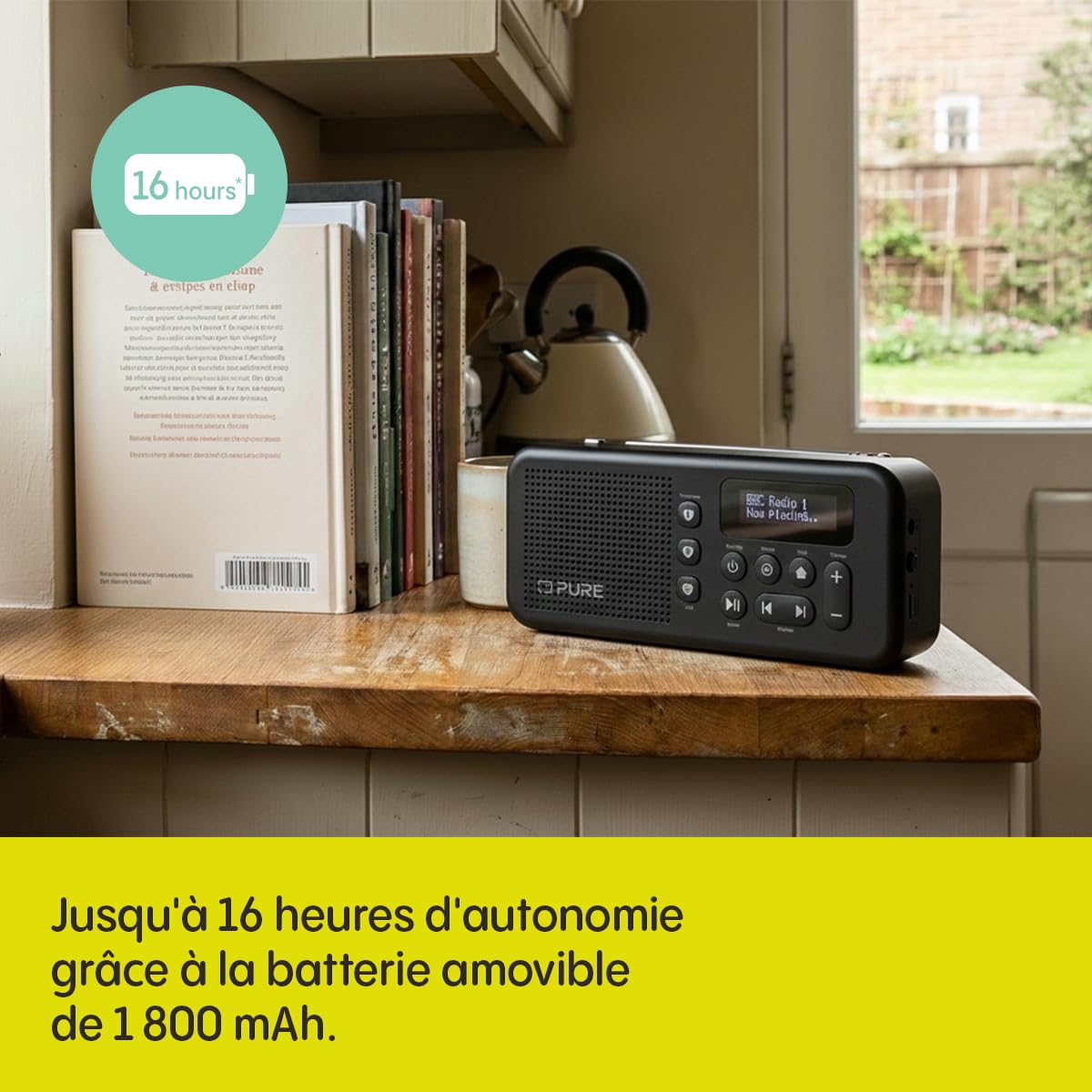 Pure Elan Move Radio numérique portable DAB+ & FM avec Bluetooth 5.3, Radio de poche ultra-compact avec batterie jusqu'à 16 heures, radio portable avec prise casque et écran LCD – Noir