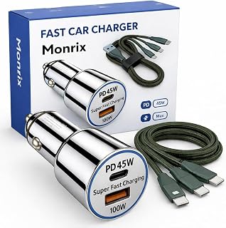Monrix 145W Fast Charging Car Charger with Dual Output 100W QC USB & 45W PD Type-C Adapter for iPhone, Android, Smartwatc... Price In India