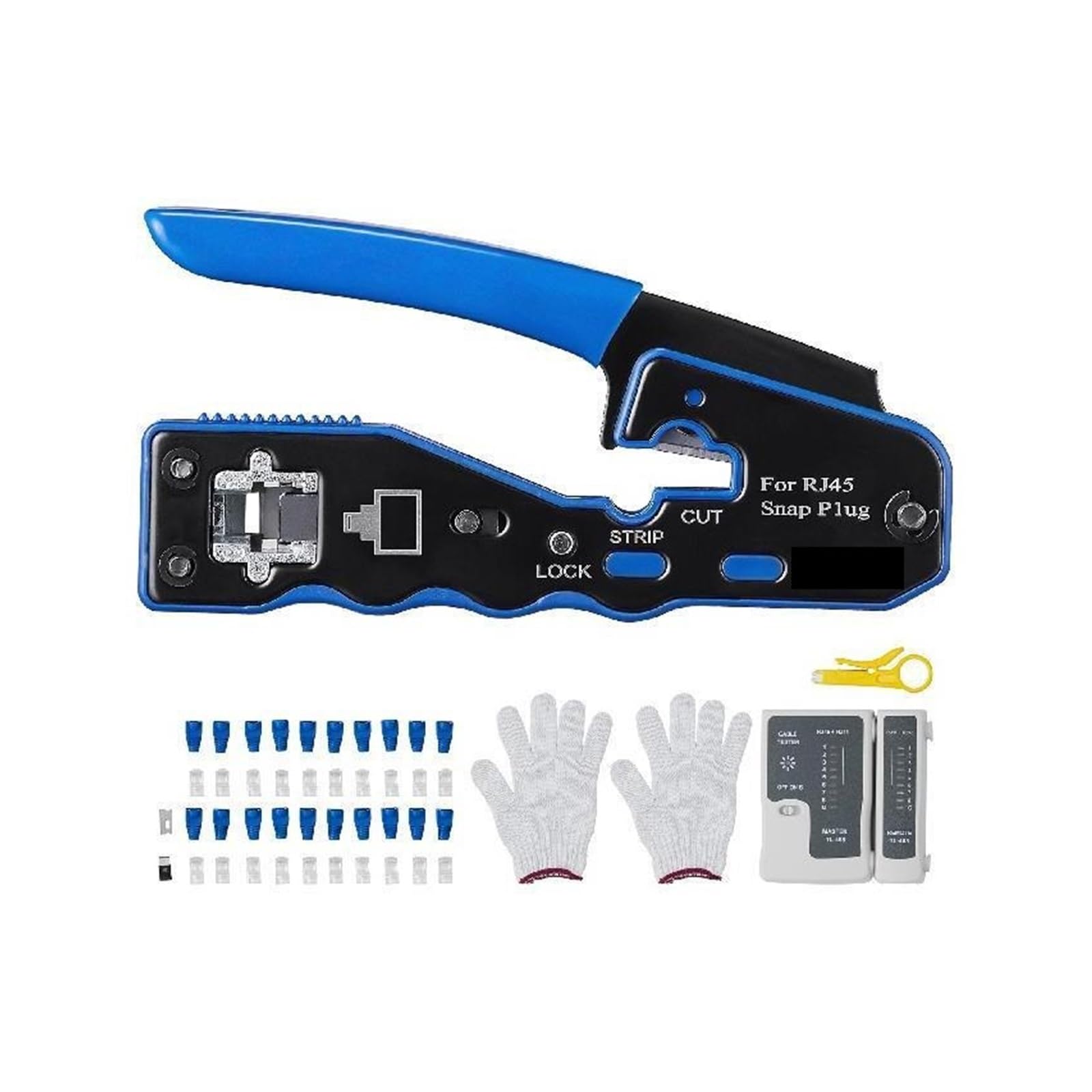 Narzędzie do zaciskania RJ45/Cat5e/Cat6/Cat6a Ethernet szczypce do zaciskania szczypce do zaciskania 8-pinowych wtyczek modułowych, z mini ściągaczem izolacji,Solidna Konstrukcja