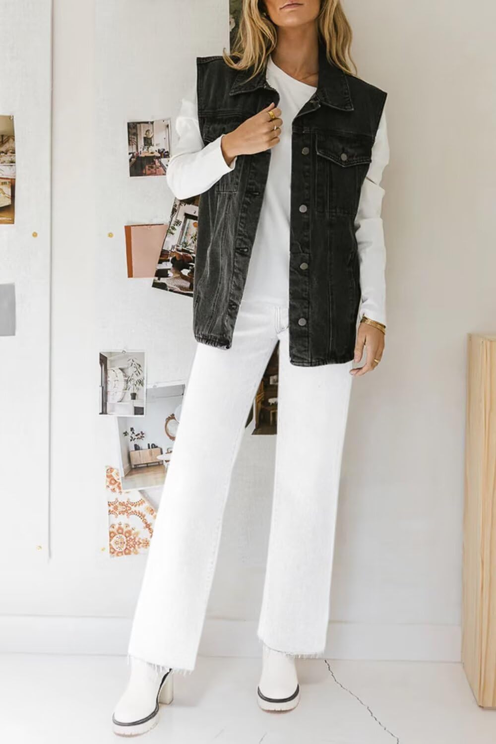 KDF Straight Leg Jeans for Women High Waisted Jeans Frayed Baggy Pants Raw Hem Loose Stretchy Cropped Wide Leg Jeans