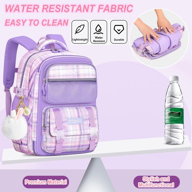 Miniatura 5 de Juego de mochila kawaii, bolsa para laptop a cuadros de 17 pulgadas, mochila de doble hombro de gran capacidad, Estilo6-púrpura, Tamaño único