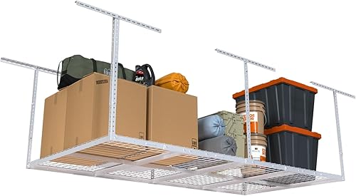 Vista 43 de Estante de almacenamiento de garaje de 4 x 8 pies, estante de almacenamiento de techo de metal resistente, de techo ajustable de 22 a 40 pulgadas