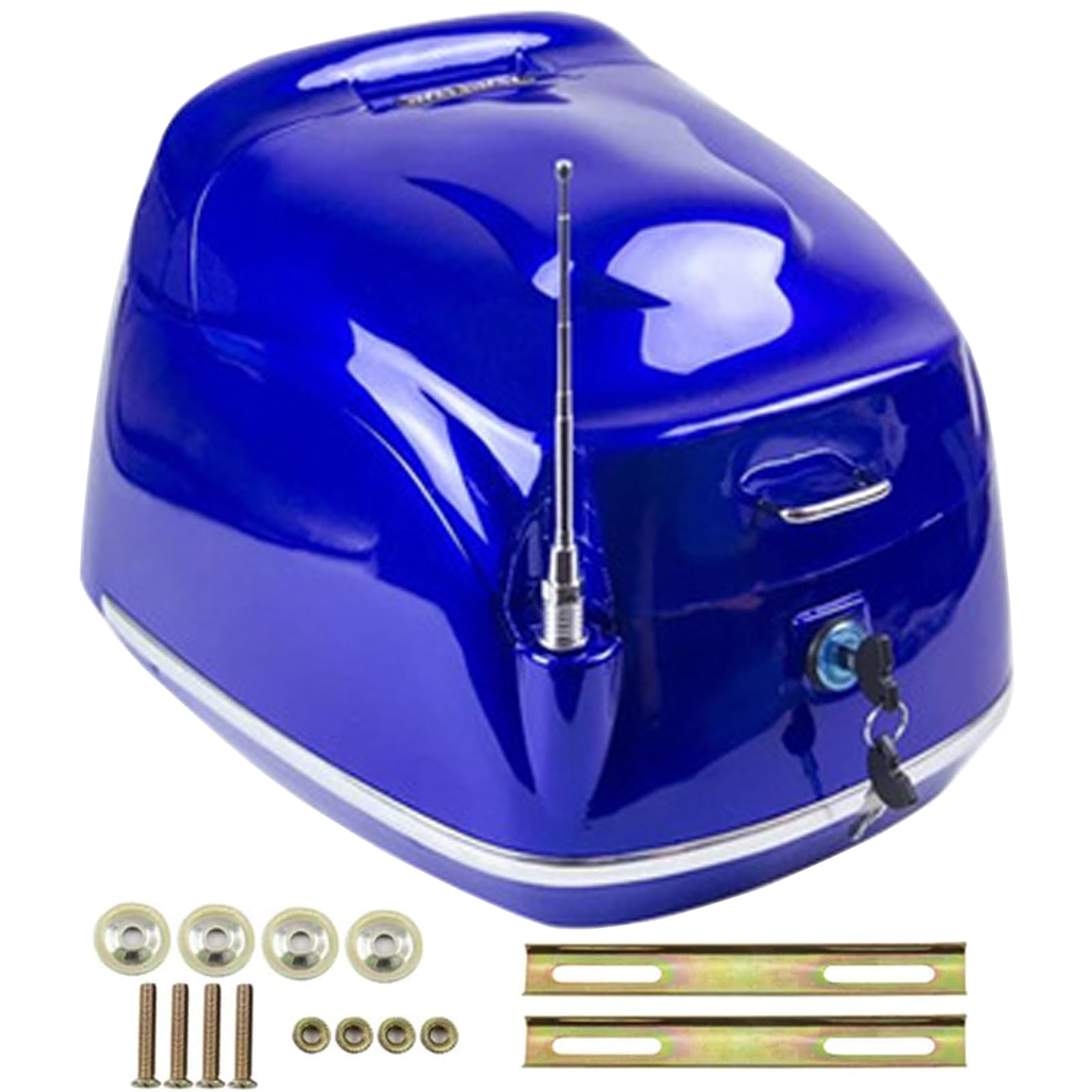 Kfgisd Blue 35L Motorcycle Tail Box Trunk Luggage Lockable Storage Case With Backrest, Waterproof Scooter Plastic Tail Box ,Motorcycle Top Box(Blue)