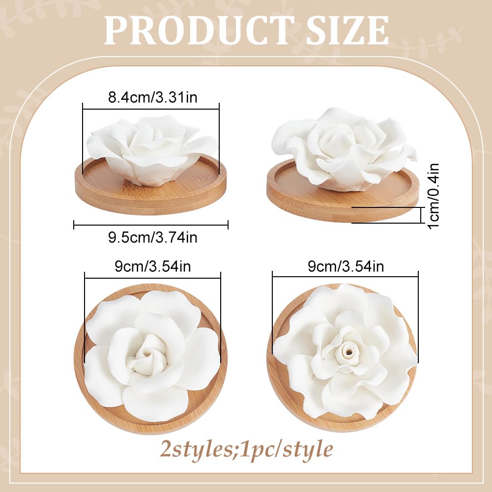 INFUNLY Diffusore di oli essenziali a forma di rose, in gesso, con base rotonda, 2 stili, set da 9,4 x 9,4 cm, per aromaterapia, per ufficio, casa, regalo
