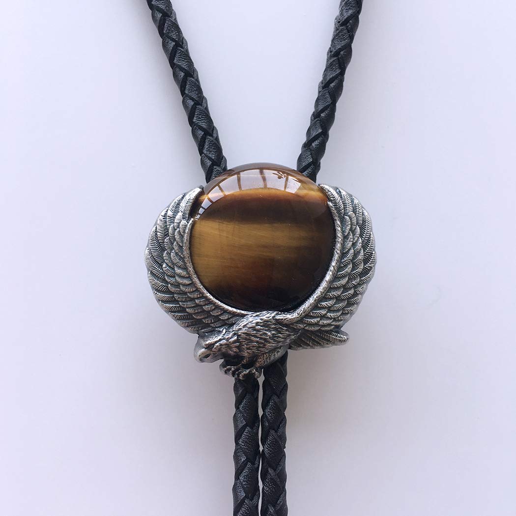 Vintage Fly Eagle W Nature Tiger Eye Stone Bolo Tie Collar de cuero