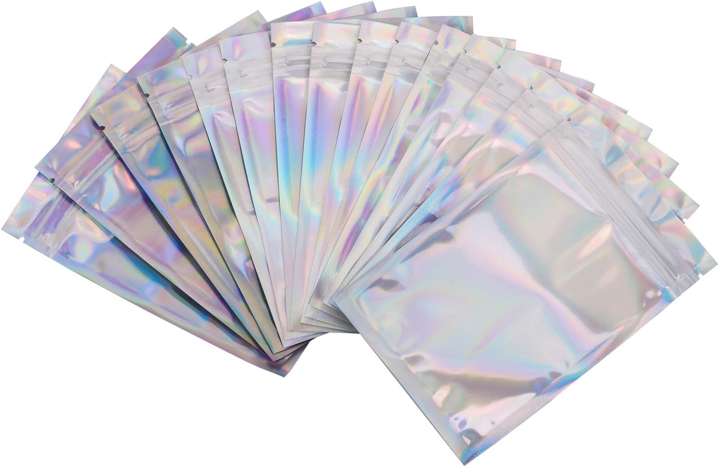 100 Pack Smell Proof Bags - 3x5 Various Size Resealable Clear Ziplock Food Safe Holographic Rainbow Color