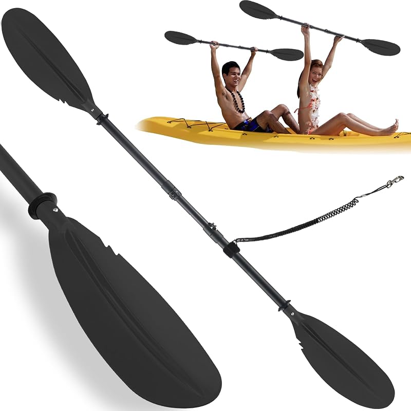 Remo de kayak para adultos, paletas de tabla de remo de 70 a 95 pulgadas, eje de tubo esmerilado telescópico, kayak, canotaje, canotaje con 1 correa de remo gratis, remo flotante de doble remo, resistente y duradero