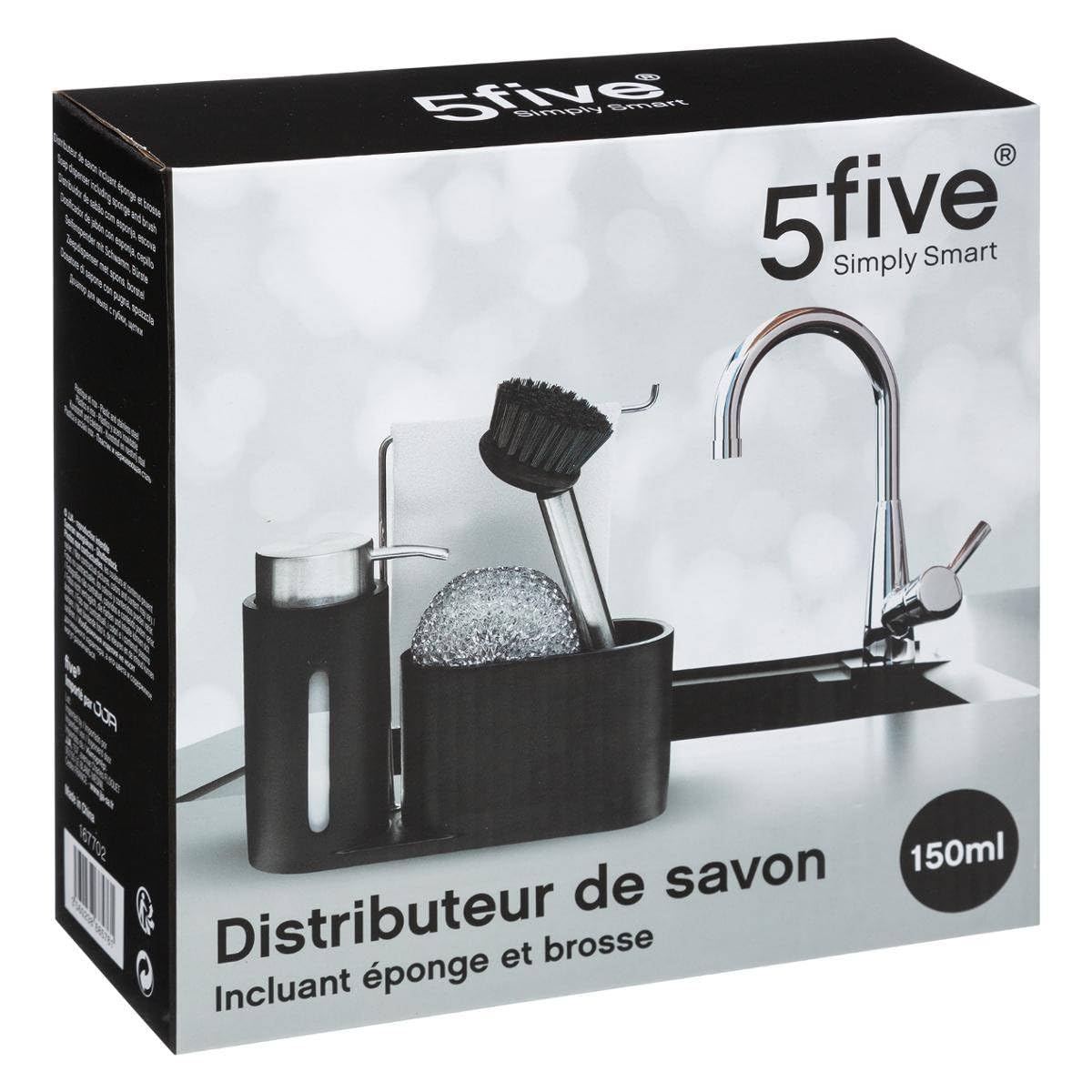 5five - organizador de fregadero con dosificador 150ml negro
