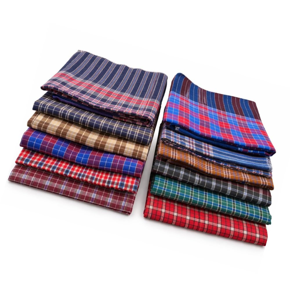 56x56 cm Cotton Handkerchiefs for Men & Women | Big Size Soft Hanky Set | Absorbent, Washable Rumals | White & Multi-Color Hankies (Pack of 10)-picture-54