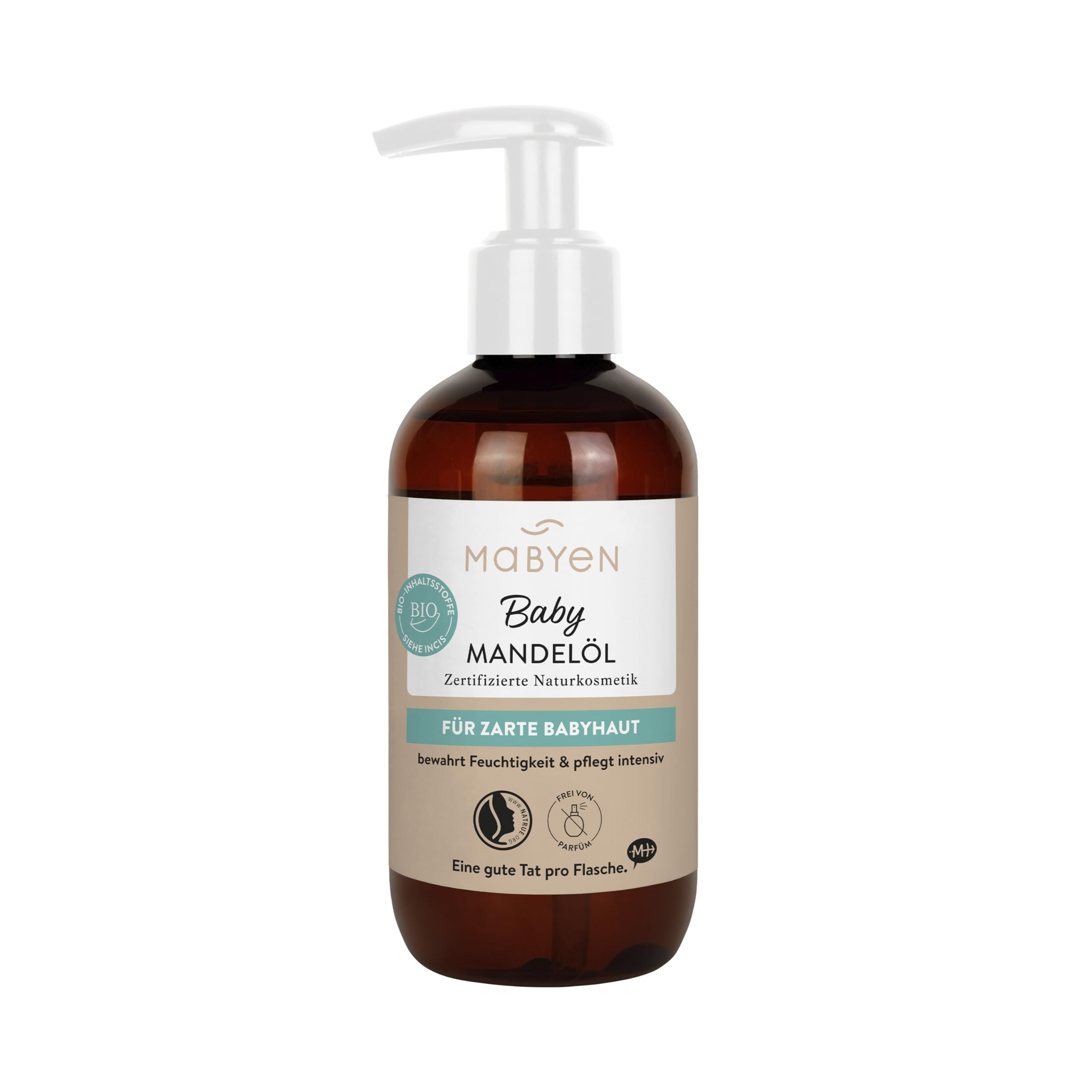 MABYEN Baby Pflegeöl Mandel – Pflege- & Massageöl für Babys, parfümfrei & Ultra sensitiv, mit Bio-Mandelöl, Jojobaöl & Pflaumenkernöl, für Babypflege & Babymassage, 200 ml