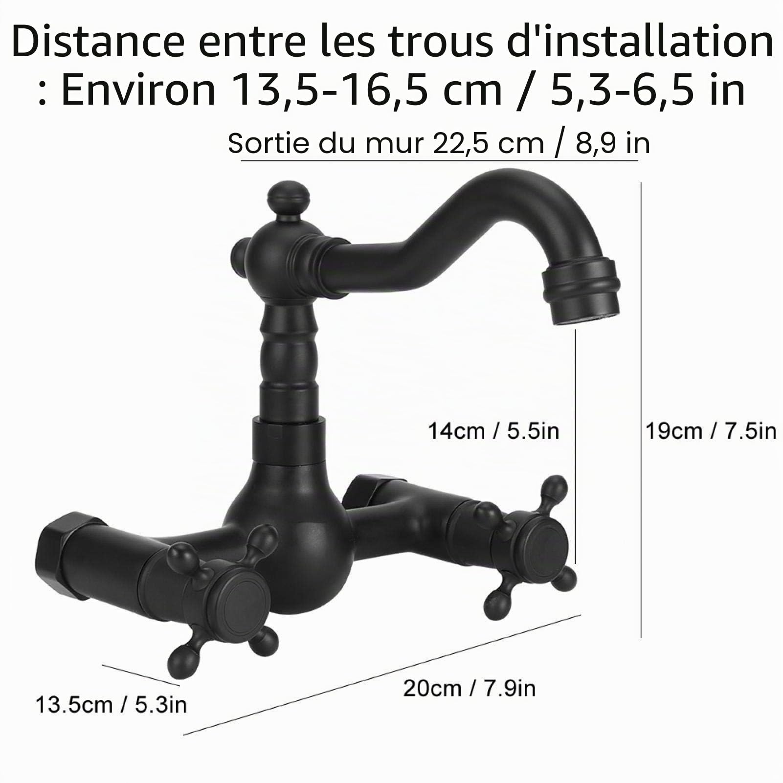 Robinet de Lavabo en Cuivre Double Poignée G1/2, Montage Mural Encastré | Robinet Mitigeur de Baignoire avec Eau Chaude et Froide, Universel pour Cuisine et Salle de Bain, Double Poignée Contrôle