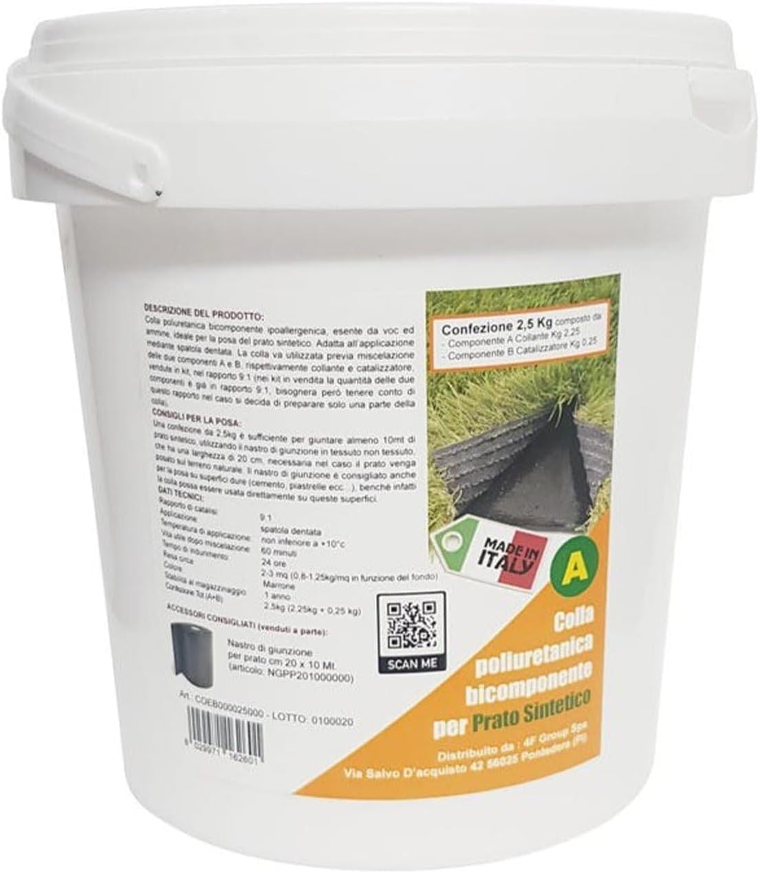 Colla Express Poliuretanica Bicomponente da 2,5Kg per Prato Sintetico Adesivo Professionale per Erba Artificiale e Pavimentazione in Gomma