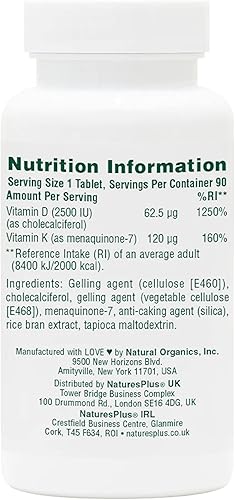 Miniatura 2 de Natures Plus Vitaminas D3 y K2-90 Tabletas – Promueve el apoyo óseo, la función inmunológica, la salud cardiovascular y el equilibrio del estado de