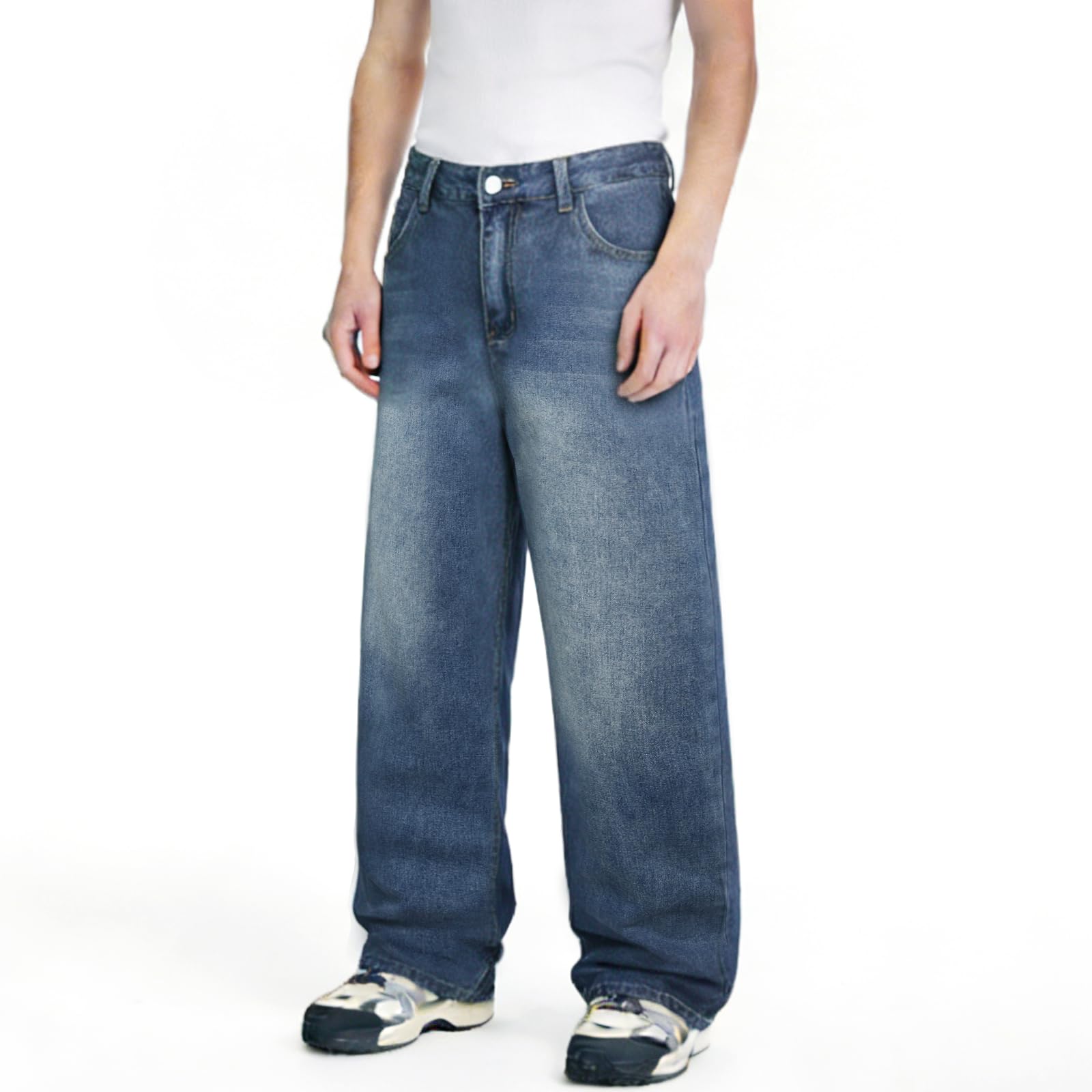 LZLER Baggy Jeans Herren Y2K Hip Hop Wide Leg Denim Pants Casual Loose Fit Streetwear Jeans Hose