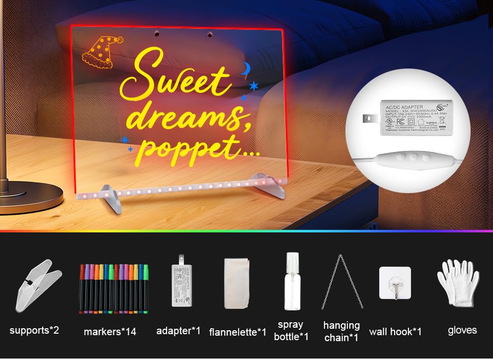 Tablero de notas LED con resaltadores, 2 juegos, tablero de dibujo Doodle Glow, 13 x 10 pulgadas, 6 modos y 8 colores, tablero de dibujo LED para niños, el mejor regalo de Navidad para adolescentes 2