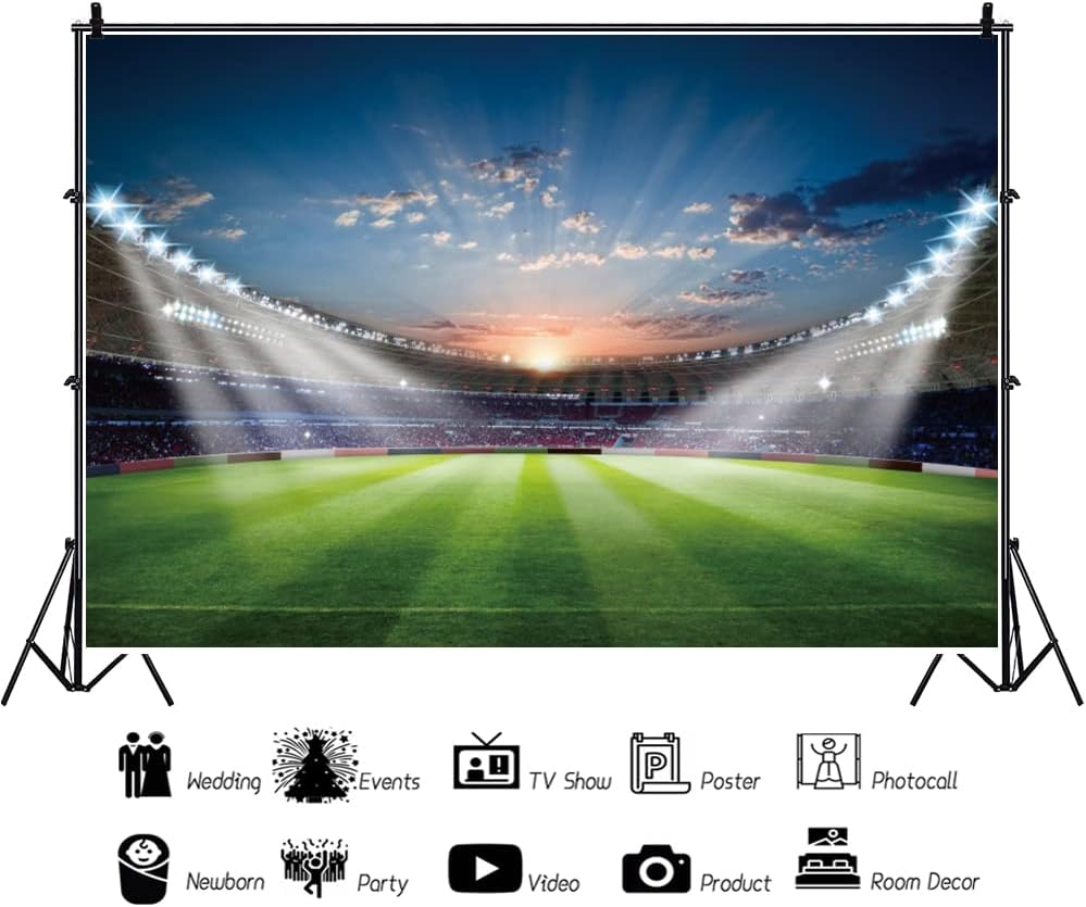 Renaiss 7x5ft Soccer Filed Backdrop for Photography Stadium Green Grass Football Filed Spotlight Lights Background Boys Kids Adults Birthday Sports Theme Party Decor Wallpaper Photo Shoot Props - Image 4