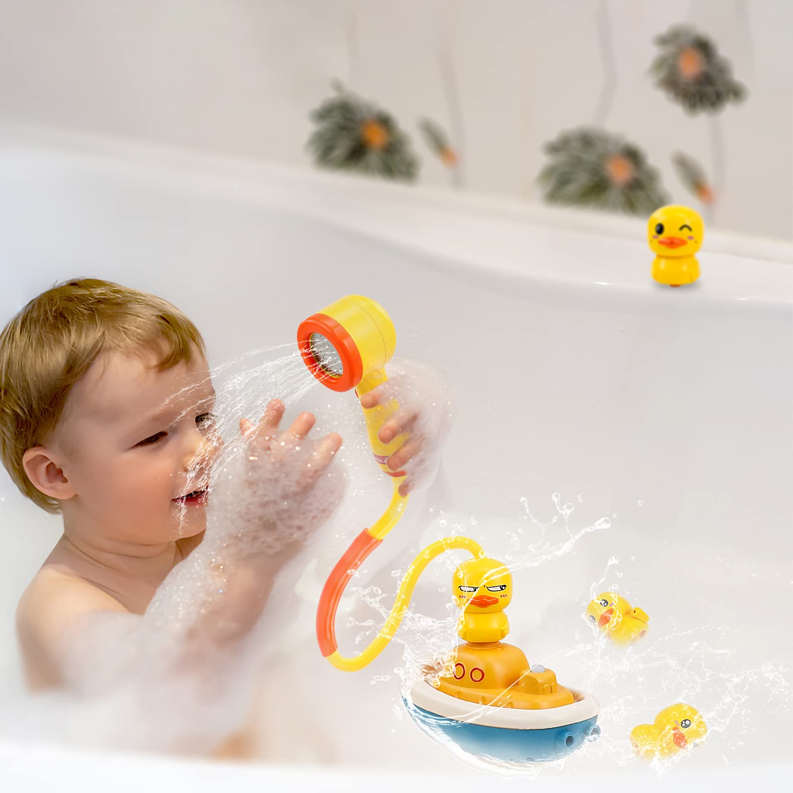 Shopmeaway Jouets De Bain Douche Bateau Electrique 4 Canards Jouet Pour Enfant Douchette Baignoire Bebe Cadeux Pour Bebe Fille Garcon 3 4 5 Ans