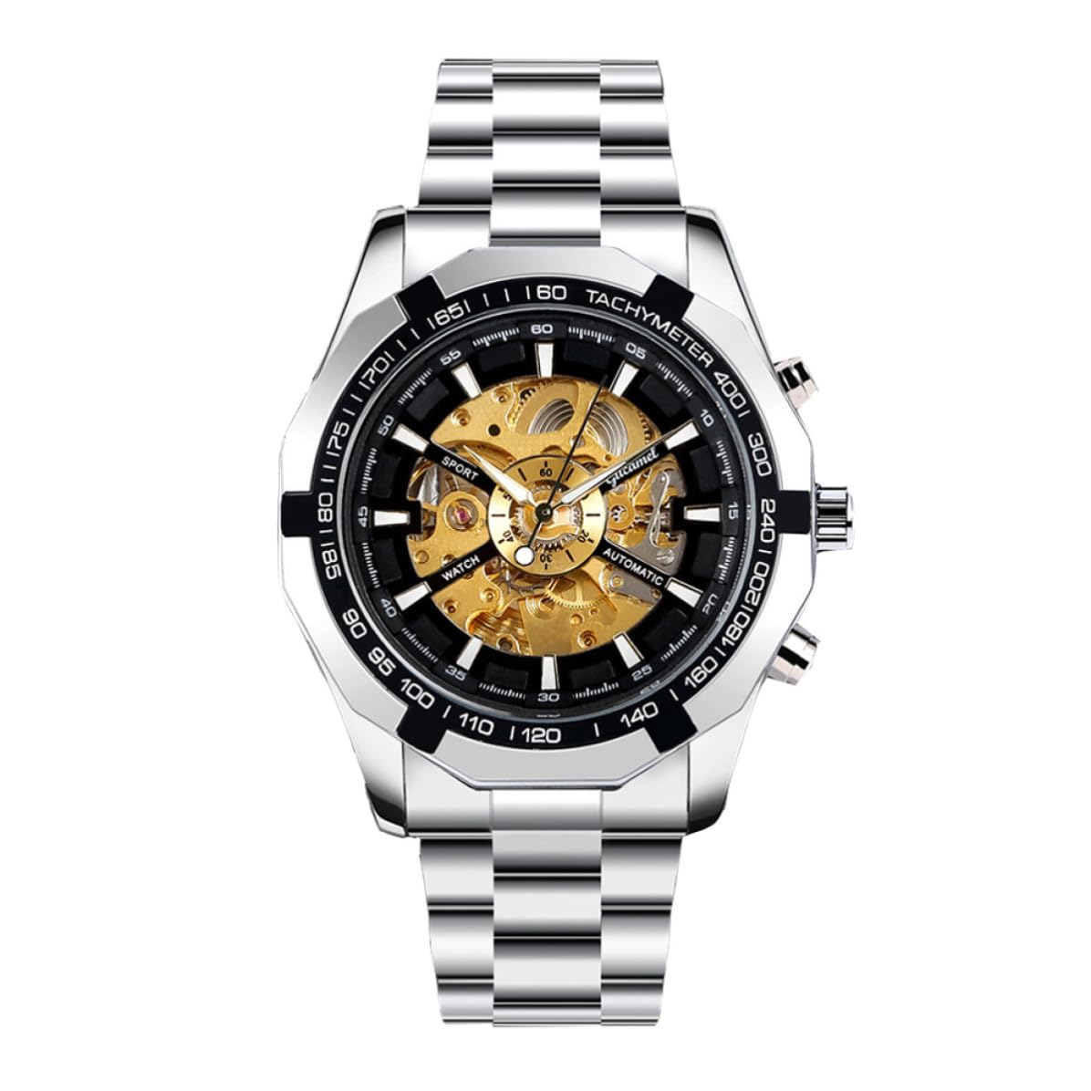 PRETYZOOM Reloj Mecánico de Negocios para Hombre Esfera Luminosa y Agujas Grandes, Diseño Esqueleto en Aleación de Zinc, Adecuado para Asistir Ocasión