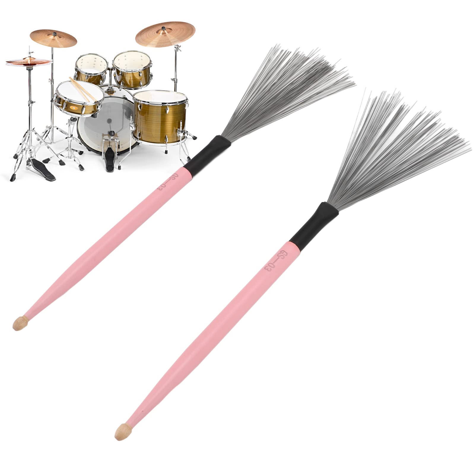 White)2PCS Drum Brush Double Headed Dual Purpose Maple Drumstick Rubber BX5
