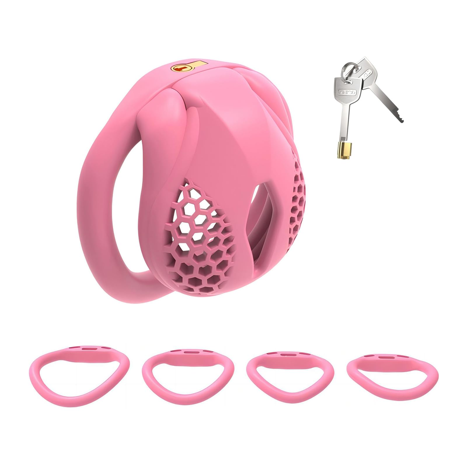 Cage Chastetée pour Homme Cage de Chasteté Pénis avec 4 Anneaux de Tailles Différentes Ceintures de Chasteté avec Serrure Invisible pour le Bondage du Pénis Sex Toys Chastity Cage (Micro,Pink)