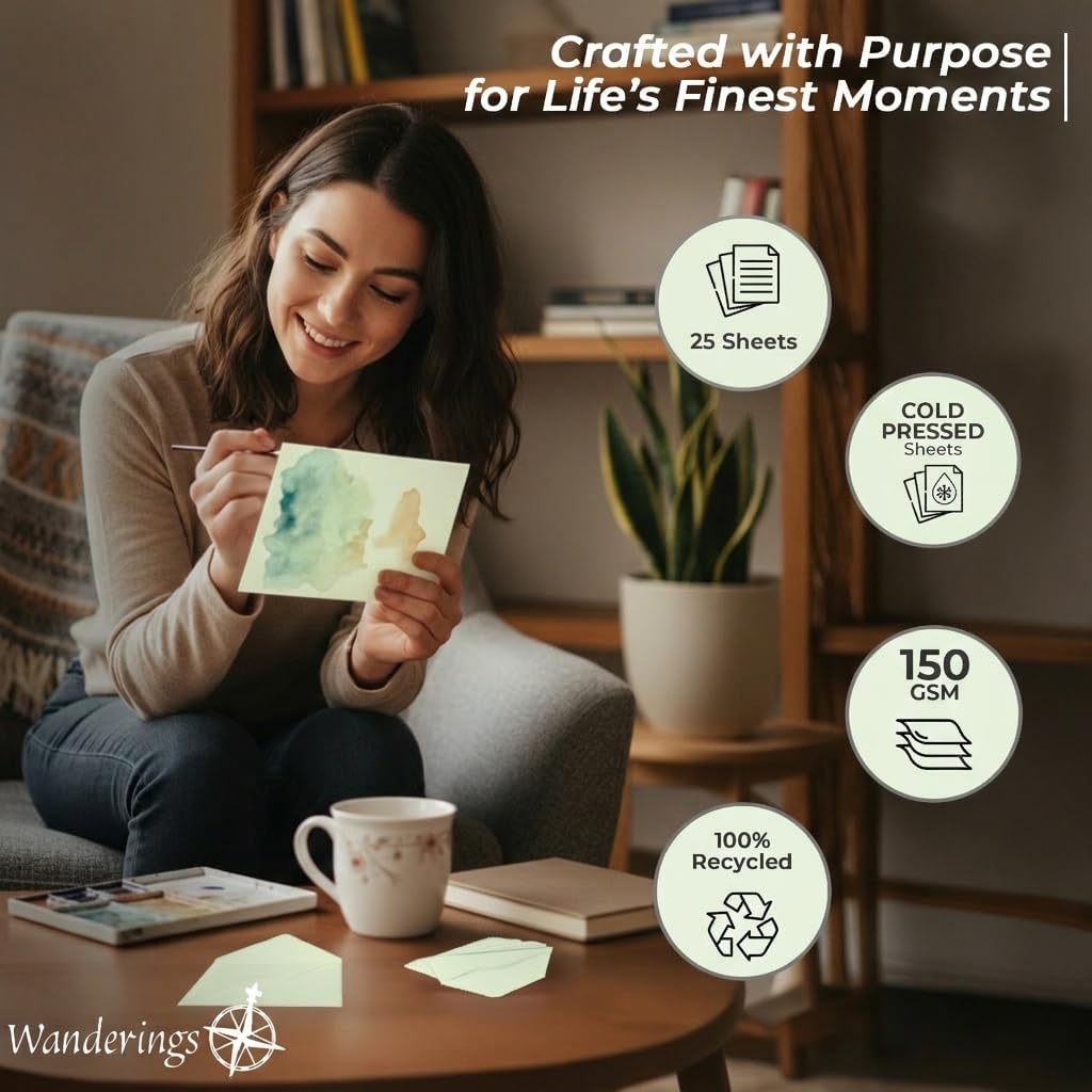 Wanderings Handmade Green Deckle Edge Envelope - 5.25x7.25" Package of 25 - for Announcements Wedding Invitations Greeting Cards Crafts - Thick 150 GSM